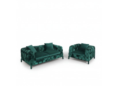 Vert Chesterfield 3+1 ensemble de sièges en tissu de canapé canapés suite d'ameublement