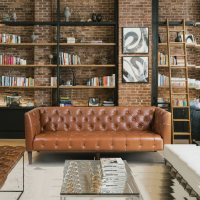Canapé Chesterfield en cuir pour club d'hommes Trois places en cuir marron