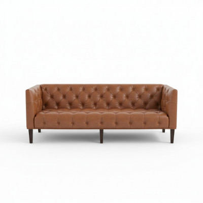 Canapé Chesterfield en cuir pour club d'hommes Trois places en cuir marron