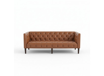 Canapé Chesterfield en cuir pour club d'hommes Trois places en cuir marron