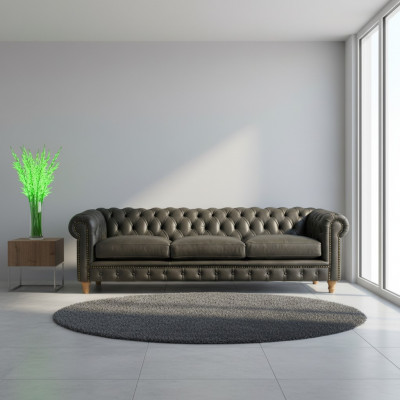 Canapé en cuir design - Chesterfield rembourrage Trois places 240cm nouveau