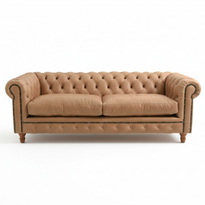 Canapé en cuir design - Chesterfield en tissu trois places de 220 cm