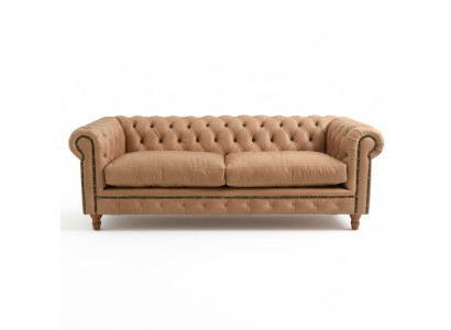 Canapé en cuir design - Chesterfield en tissu trois places de 220 cm