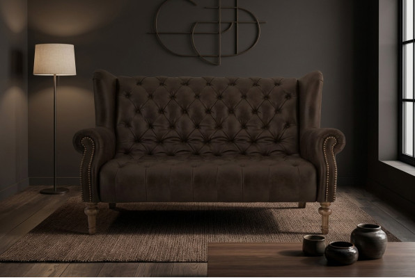 Canapé Chesterfield Sofa Double Fauteuil Oreilles Cuir Canapés 2 places rembourrés