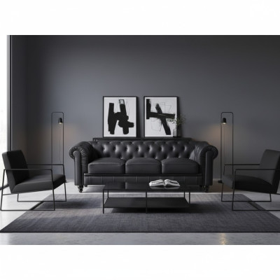 jvmoebel ® Canapé en tissu - Canapé noir en tissu Trois places Ensemble de canapé trois places