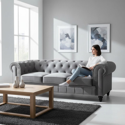 Canapé Chesterfield Sofa Tissu Rembourré Cuir Canapés Ensemble Rembourré 3 Places