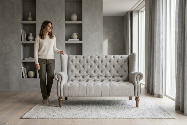 Chesterfield canapé en tissu pour canapé en cuir Canapés Ensemble rembourrage 2 places