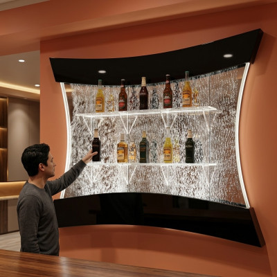 Étagère LED Bar colonne mur d'eau décorative illuminée Comptoir de bar à eau