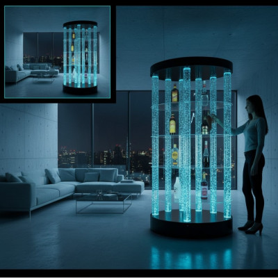 Comptoir de réception de bar design mur d'eau colonne d'eau étagères.