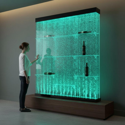 Étagère de comptoir éclairée par LED, designeur, mur d'eau, pilier de la tablette de bar