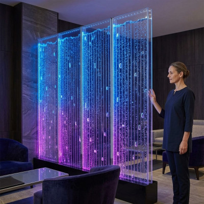 Décoration murale de partition moderne, murs d'eau décoratifs éclairés par LED, mur d'eau illuminé