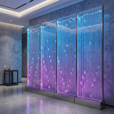 Décoration murale de partition moderne, murs d'eau décoratifs éclairés par LED, mur d'eau illuminé