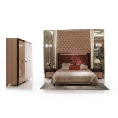 Lit 2x Table de chevet 3 pcs. Ensemble de chambre à coucher Design Moderne de Luxe