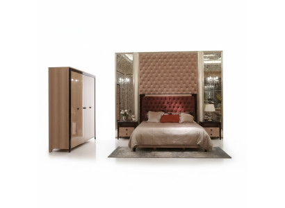 Lit 2x Table de chevet 3 pcs. Ensemble de chambre à coucher Design Moderne de Luxe
