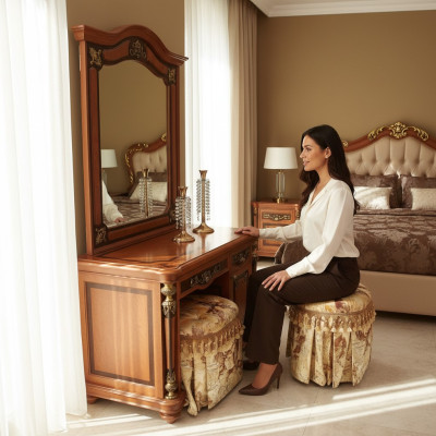 Classe de luxe Coiffeuse baroque rococo avec miroir Commode Consoles de décoration