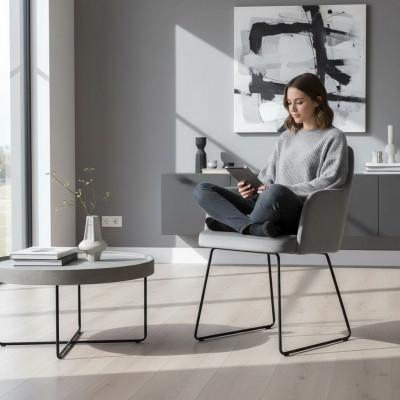 Chaises de salle inclinables modernes Groupe de 6 chaises Gris Tissu Accoudoirs Design