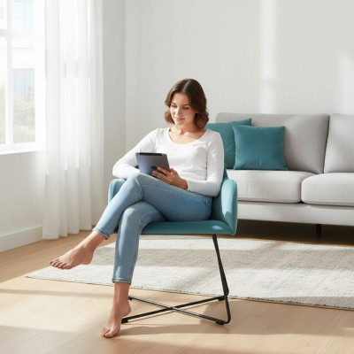Groupe de fauteuils inclinables modernes - ensemble de 8 chaises - revêtement en tissu turquoise - accoudoir