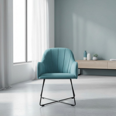 Groupe de fauteuils inclinables modernes - ensemble de 8 chaises - revêtement en tissu turquoise - accoudoir