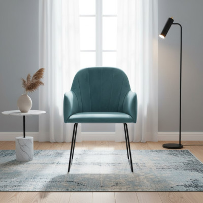 Ensemble de 8 chaises longues modernes avec revêtement turquoise et accoudoirs.