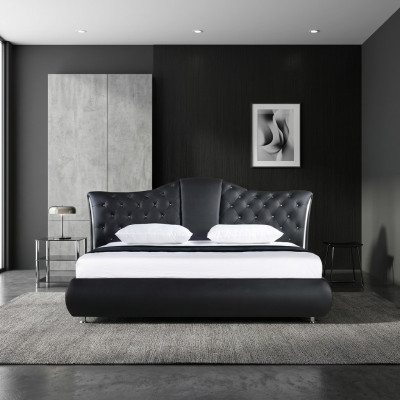 Chesterfield Lit Design Lits Classiques Double Revêtement en Cuir Chambre
