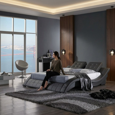 Lit double Lit design Lit de mariage Lit rembourré Chambre Lit en cuir neuf