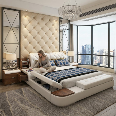 Conception de lit multifonction Revêtement de lit Lit double Lits Chesterfield de luxe
