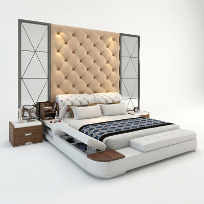 Conception de lit multifonction Revêtement de lit Lit double Lits Chesterfield de luxe