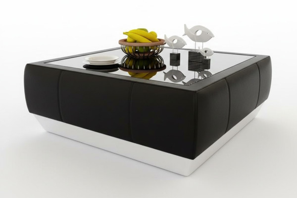 Tables de canapé rembourrées Table basse noire Table en verre Table latérale moderne