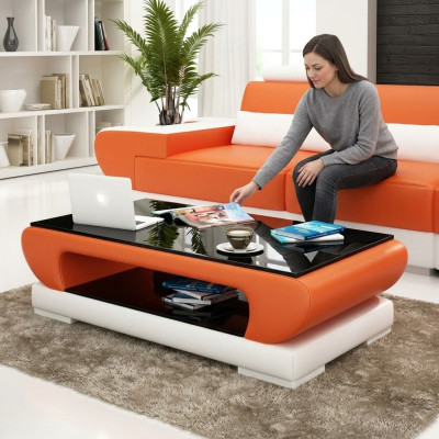 Table en verre design Canapé en cuir Table Tables Verre Sofa Tables de salon