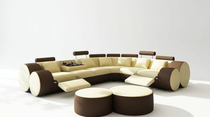 Canapé d'angle en cuir - Ensemble de canapé design avec rembourrage de siège paysager vivant