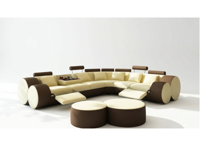 Canapé d'angle en cuir - Ensemble de canapé design avec rembourrage de siège paysager vivant