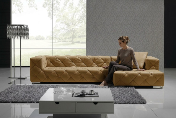 Canapé moderne en cuir Chesterfield Canapé en cuir Paysage vivant Canapé d'angle Canapé en cuir
