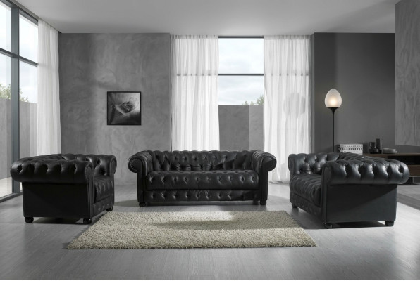 Canapés Chesterfield Canapés Tissus Cuir 3-2-1 Ensemble de canapés de 3 places