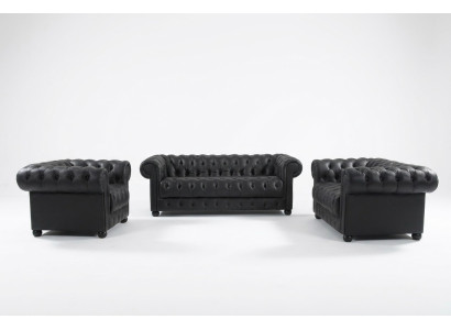 Canapés Chesterfield Canapés Tissus Cuir 3-2-1 Ensemble de canapés de 3 places