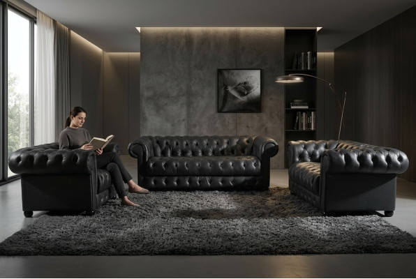 Canapé Chesterfield 3 places 311, Ensemble de canapés design en tissu
