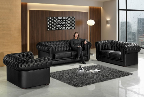 Ensemble de canapés Chesterfield Meubles Canapé 3 places Ensemble de canapés Tissu Canapé Cuir