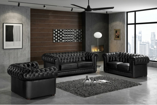 Ensemble de canapés Chesterfield Meubles Canapé 3 places Ensemble de canapés Tissu Canapé Cuir