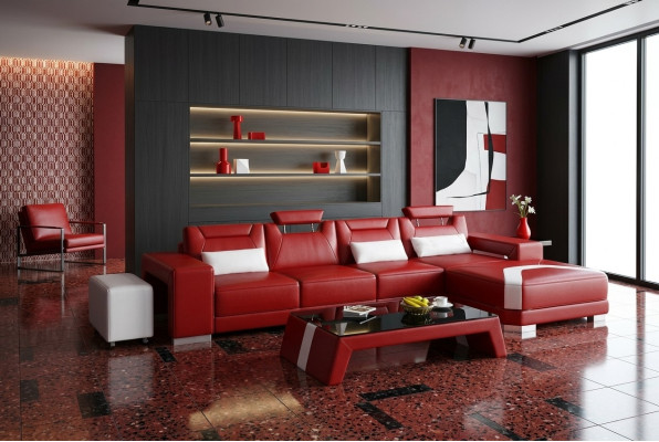 Canapé design Canapé d'angle avec tabouret Ensemble rembourré Salon paysager Forme en L