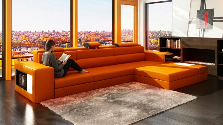 Designer Sofa Couch Suite Canapé d'angle avec tabouret Paysage de vie avec rembourrage