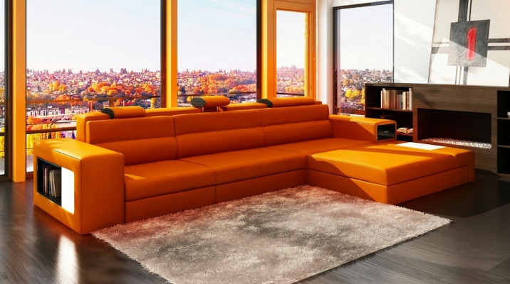 Designer Sofa Couch Suite Canapé d'angle avec tabouret Paysage de vie avec rembourrage