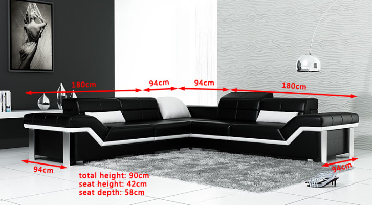 Canapé en cuir en forme de L Living landscape Canapé d'angle Suite Design Décor Moderne