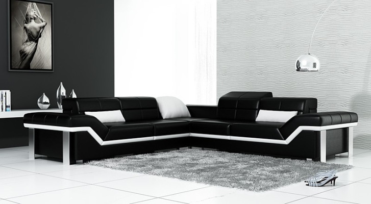 Canapé en cuir en forme de L Living landscape Canapé d'angle Suite Design Décor Moderne