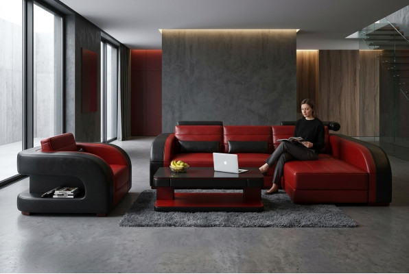 Canapé d'angle moderne en forme de L Rembourrage Siège Canapé d'angle + Fauteuil Sofas