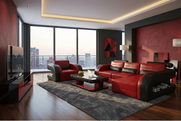 Canapé d'angle moderne en forme de L Rembourrage Siège Canapé d'angle + Fauteuil Sofas