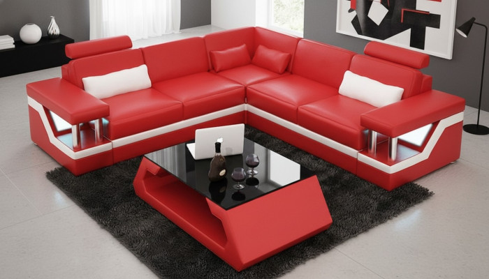 Coin de canapé Canapé d'angle Cuir Salon paysage Suite Design Canapé moderne en forme de L