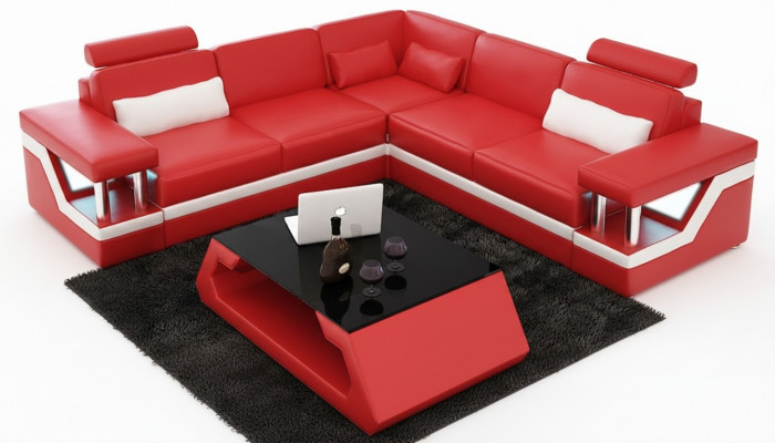 Coin de canapé Canapé d'angle Cuir Salon paysage Suite Design Canapé moderne en forme de L