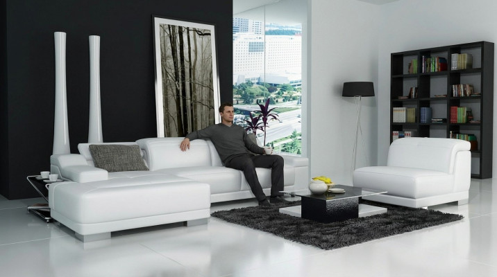 Canapé d'angle moderne en forme de L avec siège rembourré, canapé d'angle + fauteuil. Canapé d'angle