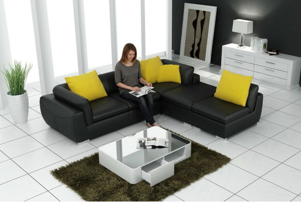 Canapé d'angle en cuir en forme de L Paysage vivant Suite de canapé Design moderne