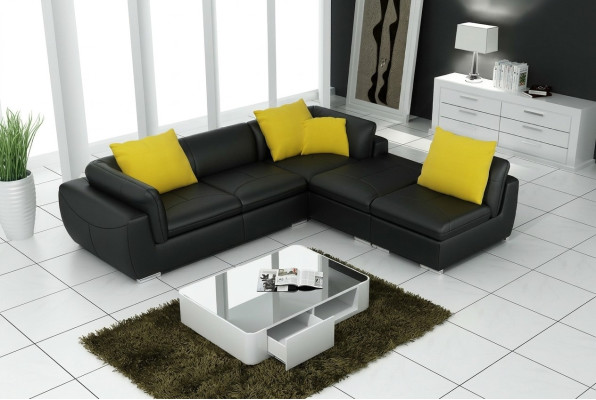 Canapé d'angle en cuir en forme de L Paysage vivant Suite de canapé Design moderne