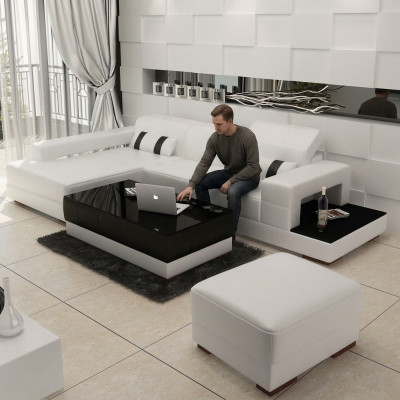 Canapé d'angle Upholstery Living Paysage en cuir Canapé d'angle avec tabouret